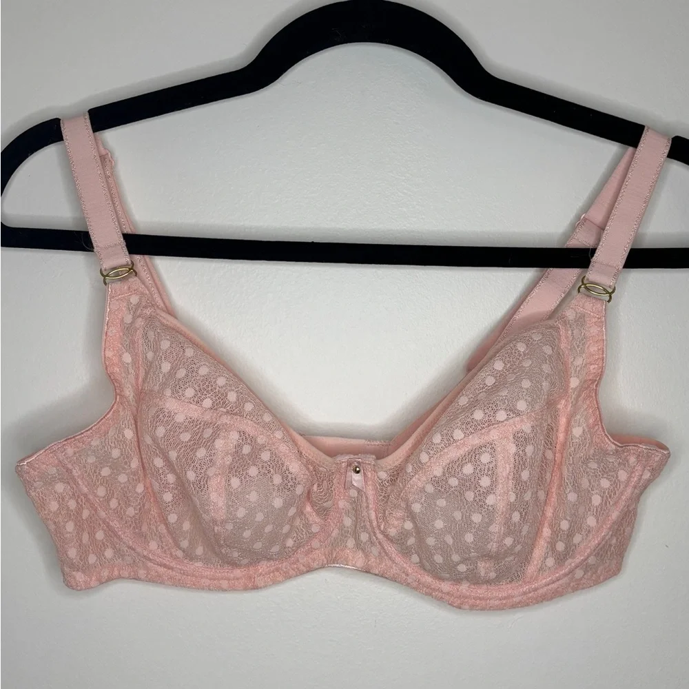 Like New Freya Sheer Pink Polka Dot Underwire Bra Size 34DD